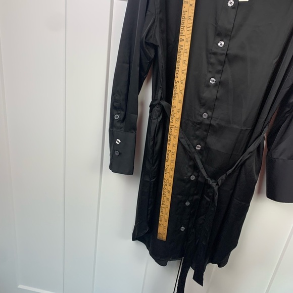 NWT Banana Republic Factory Large Tall LT Black Satin Shirt Dress Button Front - Picture 5 of 6